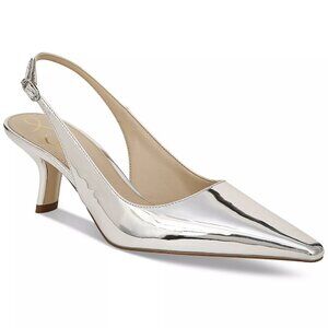 Sam Edelman Bianka Kitten-Heel Leather Slingback Pumps in Soft Silver Metallic